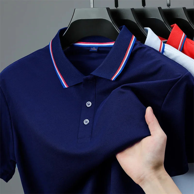 2025 New Men's Casual Solid Color Short Sleeved Polo Shirt Summer Fashionable and Comfortable Versatile Top