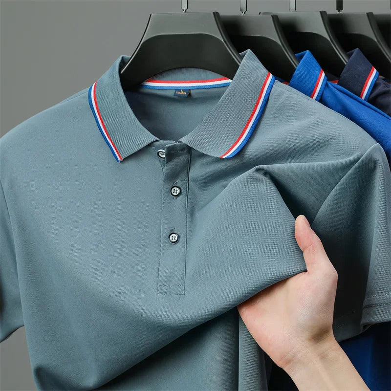 2025 New Men's Casual Solid Color Short Sleeved Polo Shirt Summer Fashionable and Comfortable Versatile Top