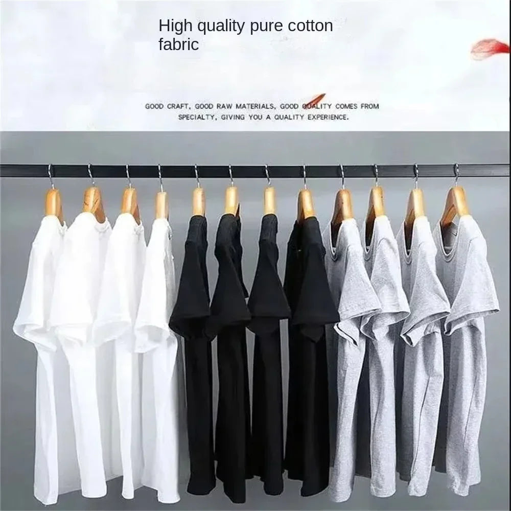 500/300g Heavy-duty White Pure Cotton T-shirt Thickened Threaded Round Neck Short Sleeves Three Needle Half Sleeve Tees