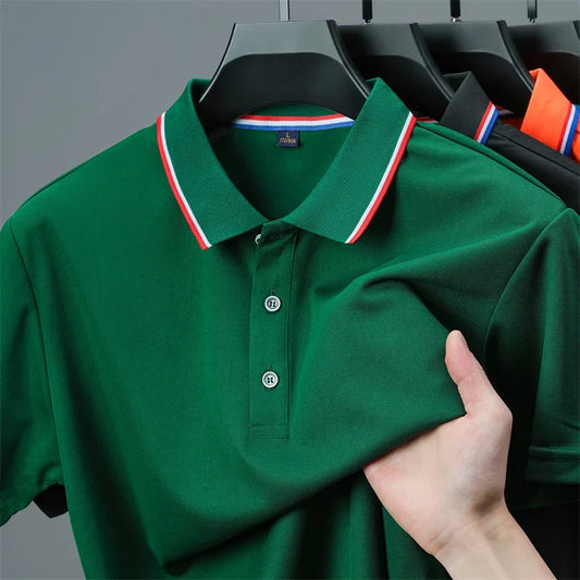 2025 New Men's Casual Solid Color Short Sleeved Polo Shirt Summer Fashionable and Comfortable Versatile Top