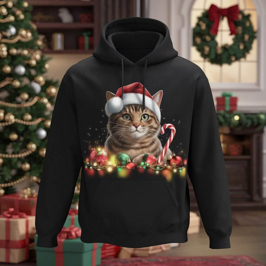 Christmas Cat Black Smooth Hoodie