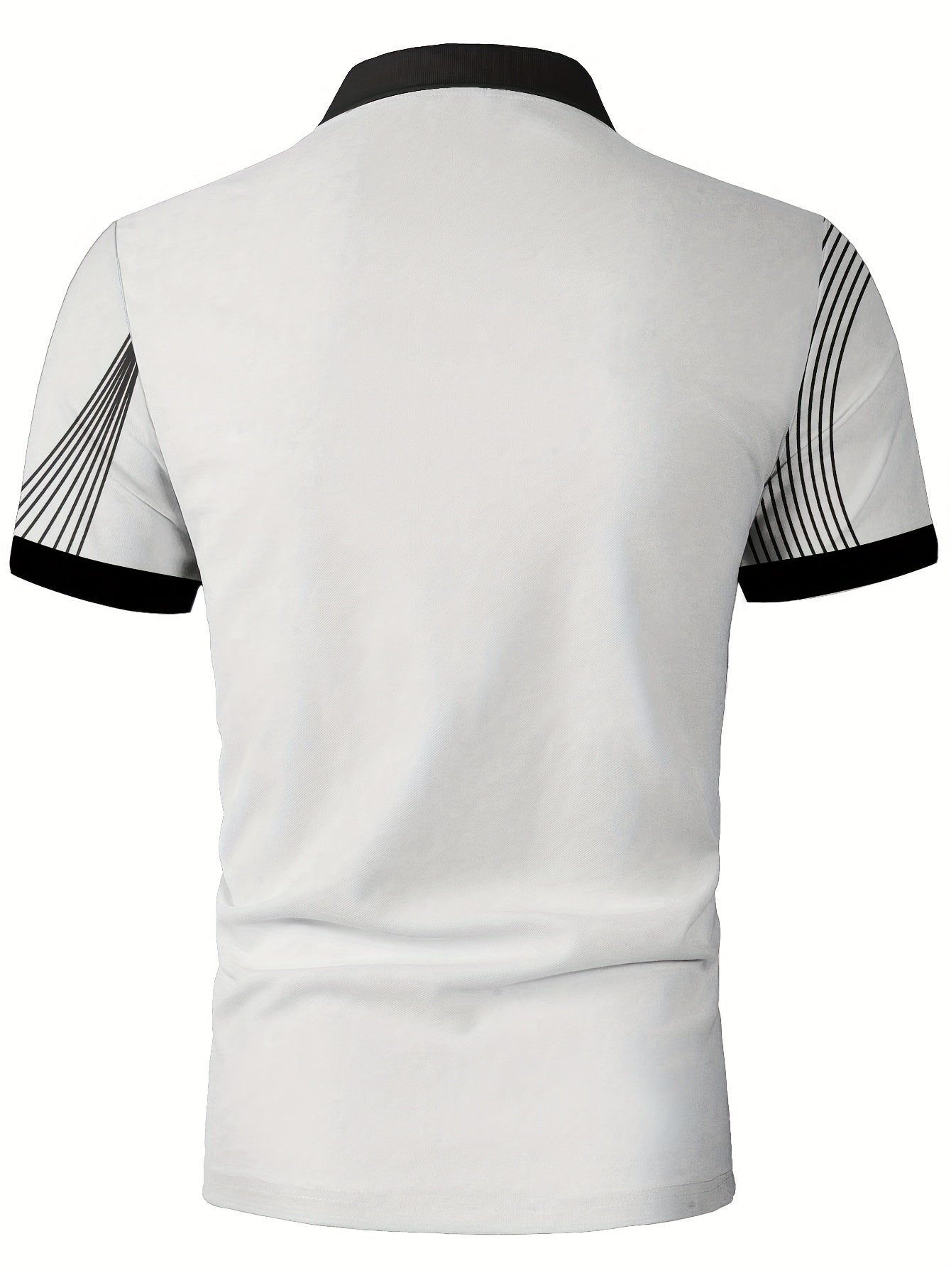 Trendy Men's Short-sleeve Shirt, White with Dynamic Line Print, Full of Modern Style