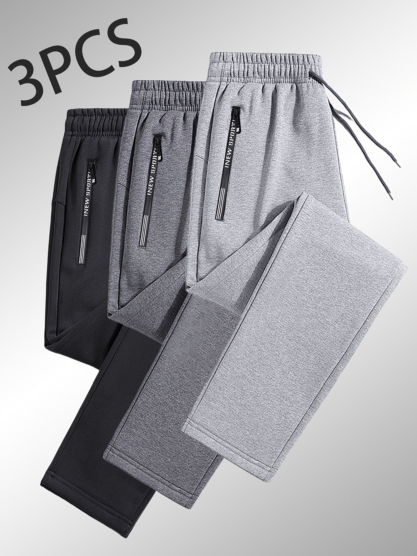 3-Pack Men'S Casual Sports Straight Leg Pants | Loose Fit, Ideal for Gym Training, Holiday Outings, and Outdoor Activities, All-Season, Drawstring Closure, Fiber