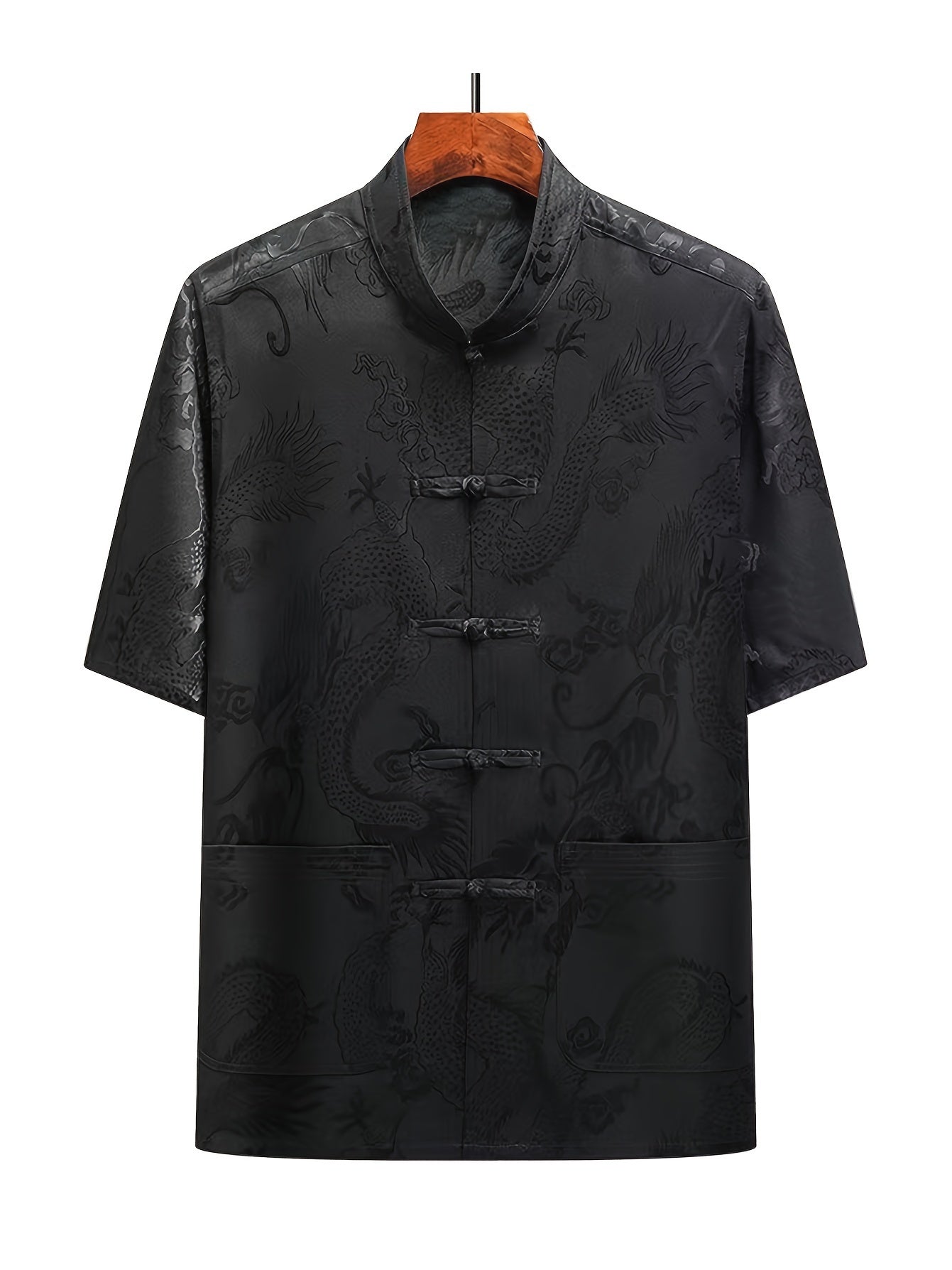 [Breathable Tang Suit Top] Lightweight Breathable Jacquard Short-Sleeved Tang Suit Top for Men | Comfortable Versatile Outdoor Wear - Chinese Size, Check Size Guide