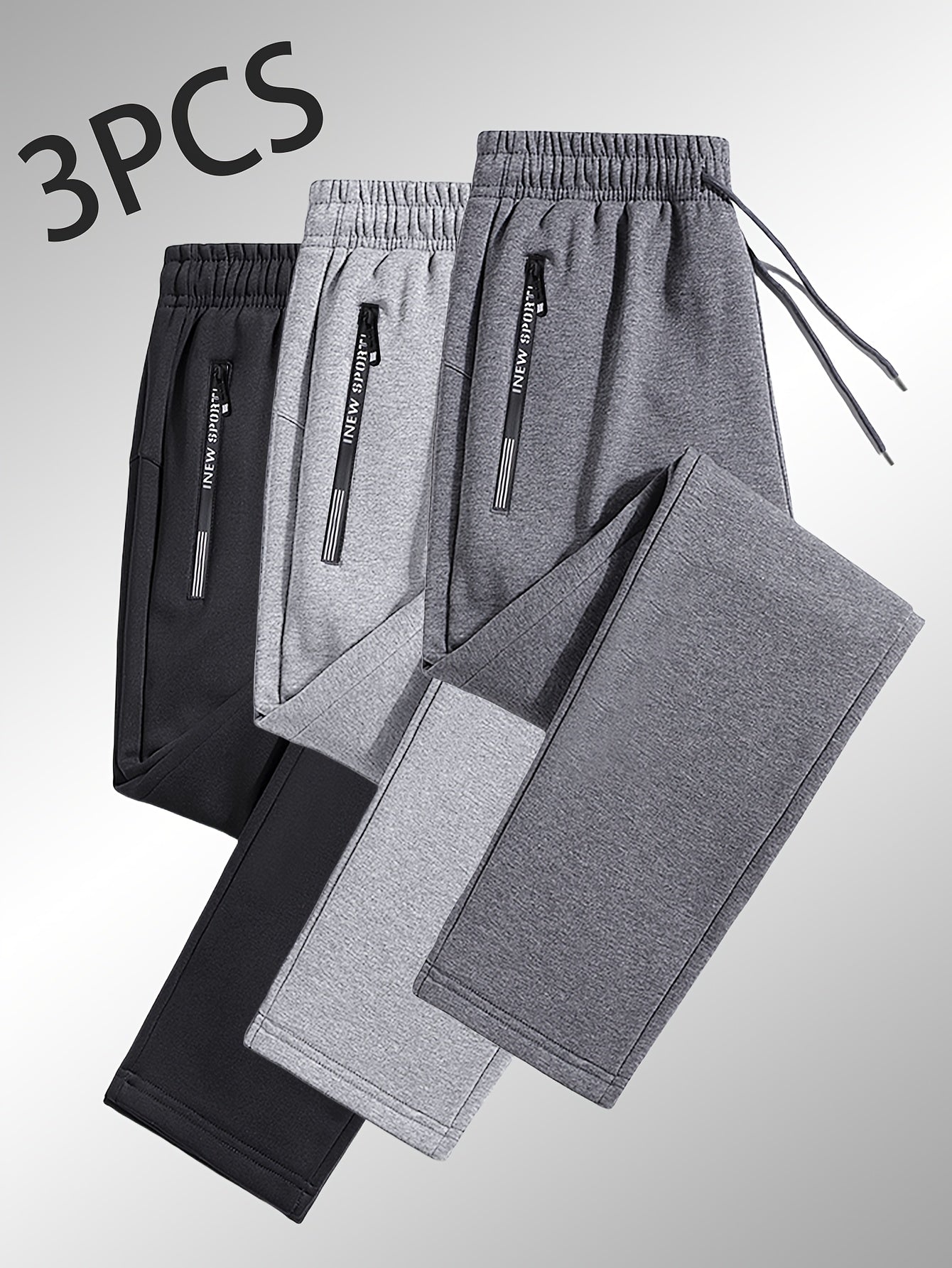 3-Pack Men'S Casual Sports Straight Leg Pants | Loose Fit, Ideal for Gym Training, Holiday Outings, and Outdoor Activities, All-Season, Drawstring Closure, Fiber