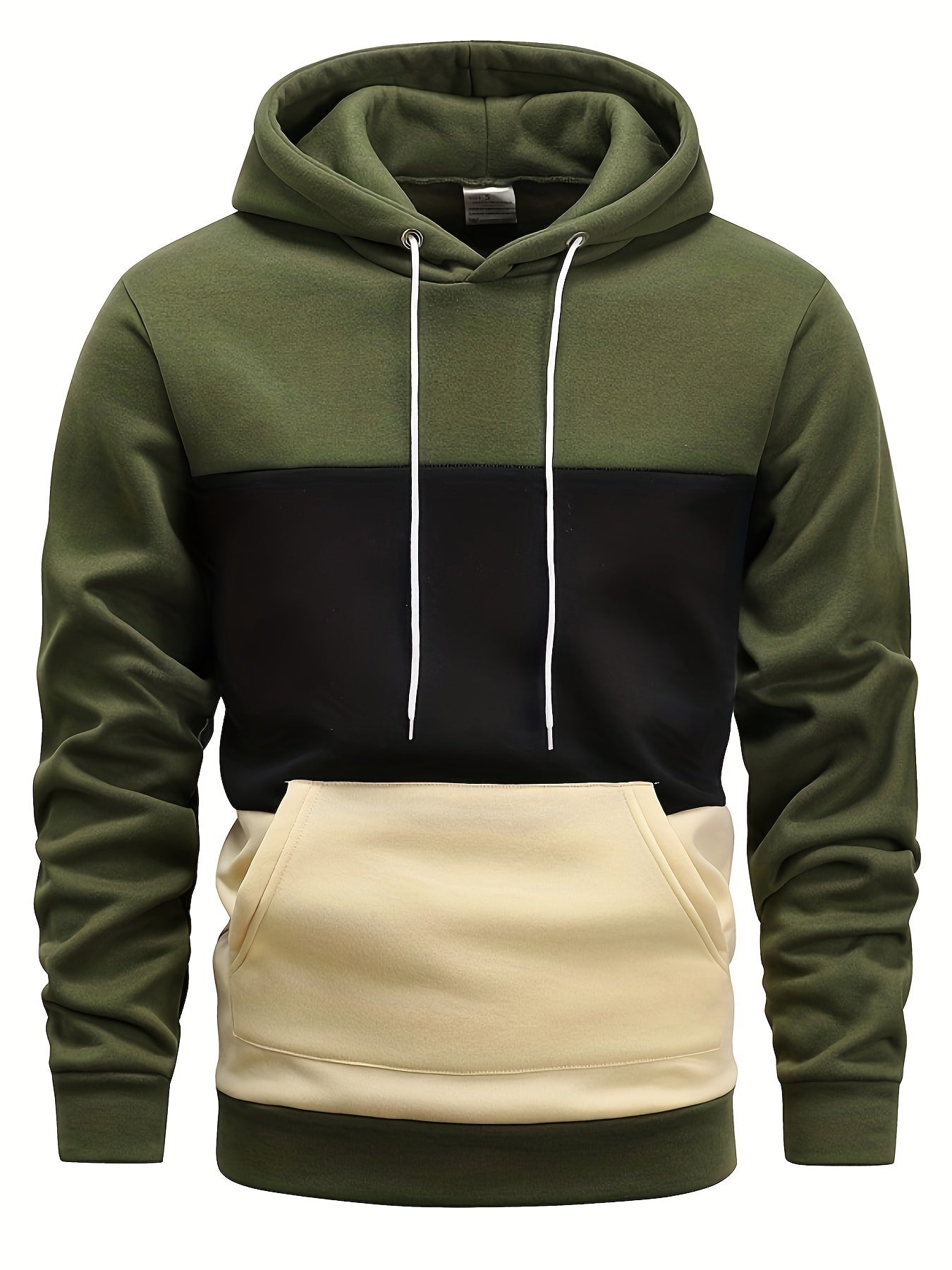 [Color Block Hoodie] Men's Color Block Hoodie - Casual Pullover with Kangaroo Pocket, Long Sleeve, Machine Washable