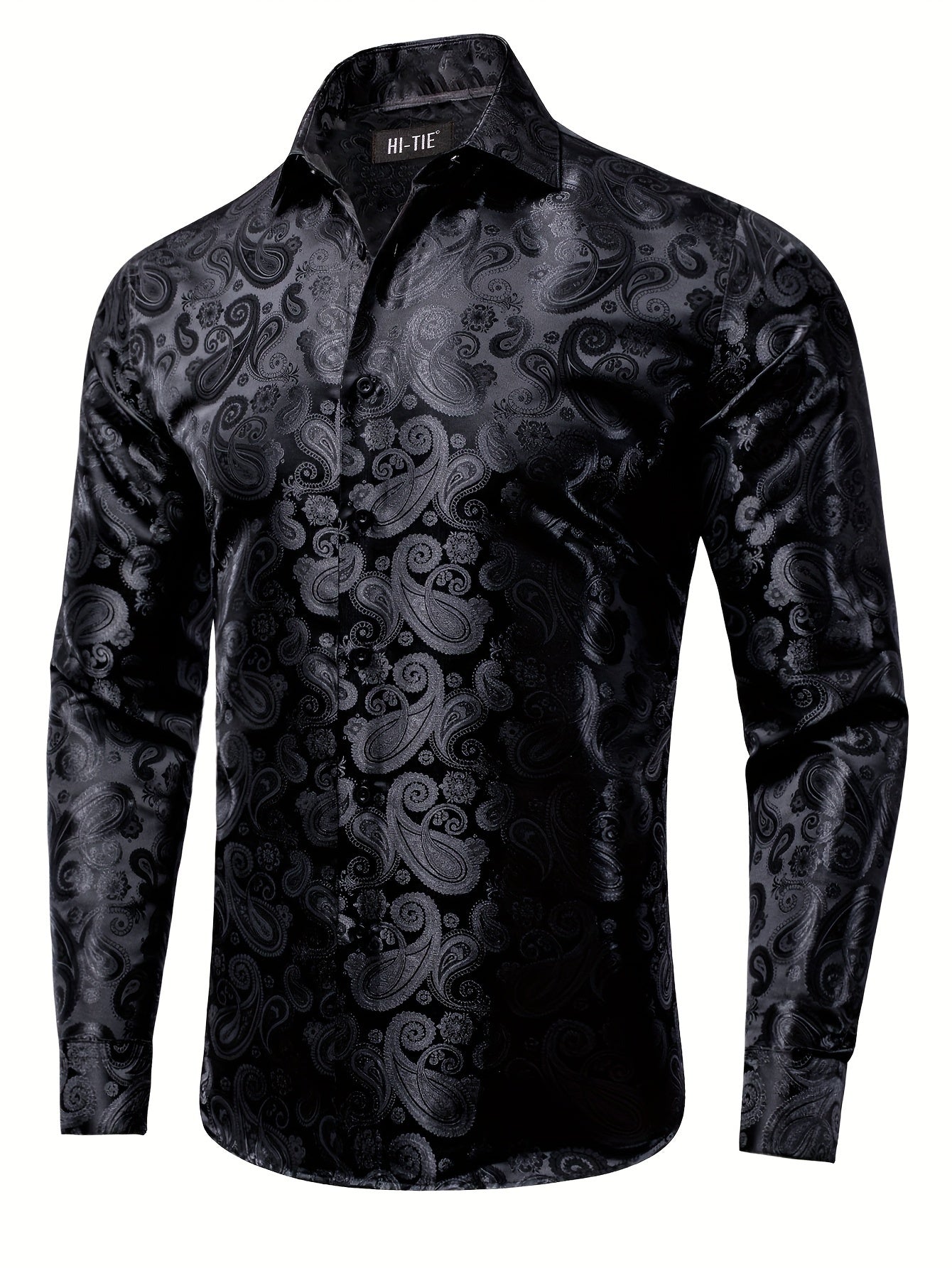 WSHOWY Men'S Jacquard Long-Sleeve Dress Shirt with Woven Paisley Pattern, Suitable for Casual And Formal Events