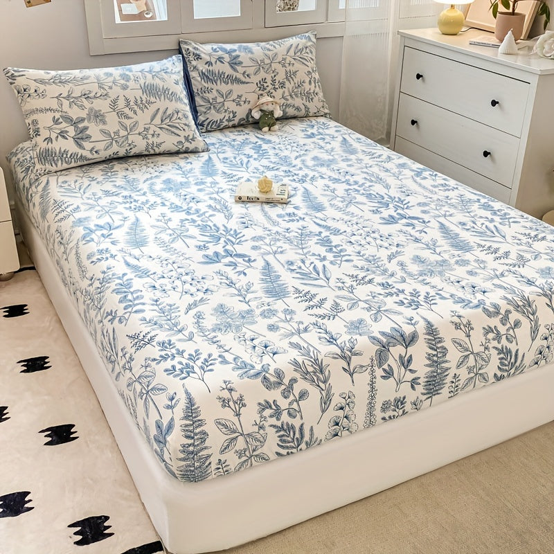 Fresh Printed Bed Covers Set of 2 Or 3pcs/Including Mattress Protector/Fully Encased to Prevent Dust And Slipping/Suitable for All Seasons with 1 Bed Cover And 1 Or 2 Pillowcases/Ideal for Sleeping Without Clothes, Comfortable