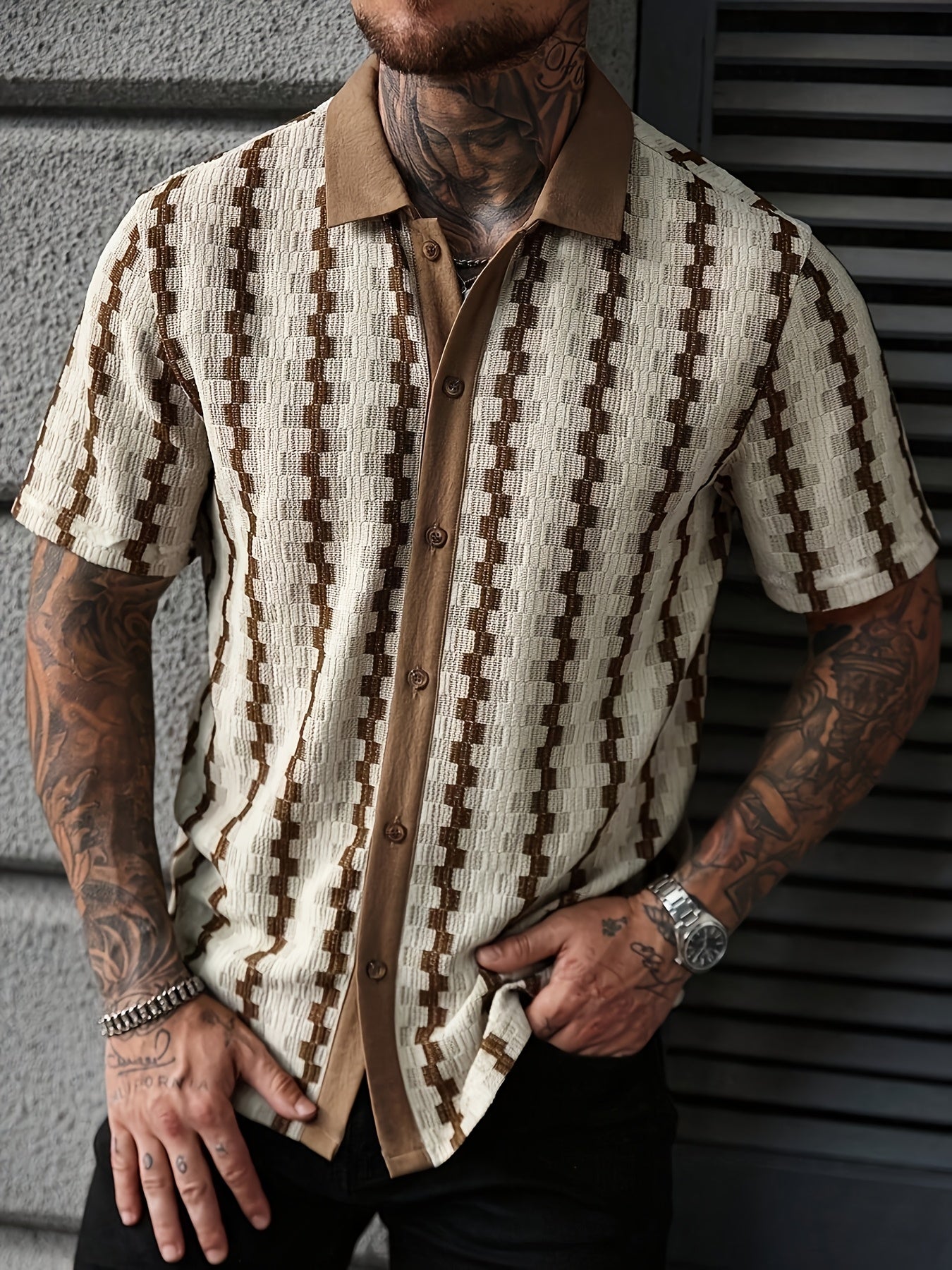 [Men's Stripe Shirt] Men's Fashion Casual Short-sleeved Shirt - Summer Color Stripe Shirt