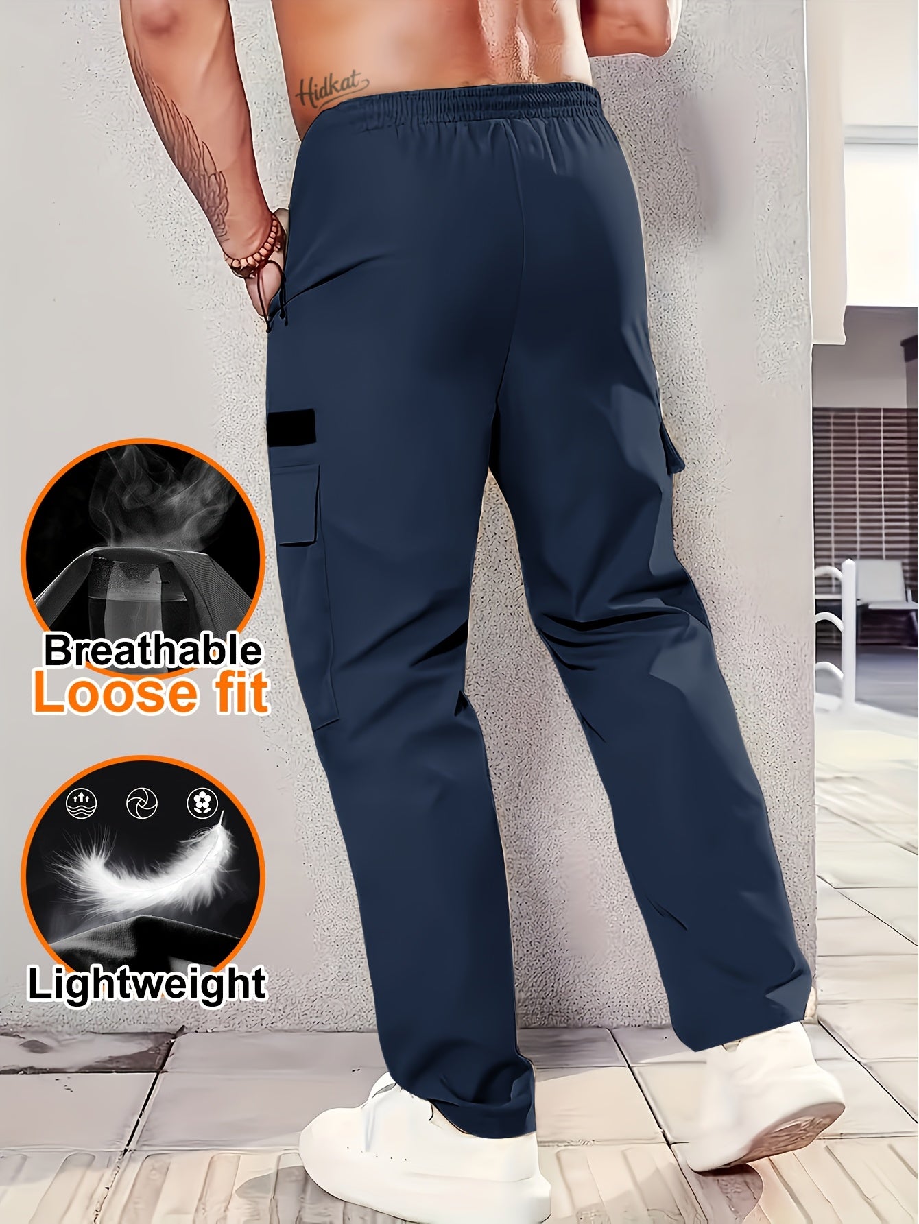 [Men's Cargo Pants] Men's Outdoor Loose Cargo Pants - Durable Polyester, Multiple Pockets, Faux Zipper Pockets, Oversized Fit, Drawstring Waist, Lightweight and Breathable, Suitable for Hiking, Camping, and Casual Wear