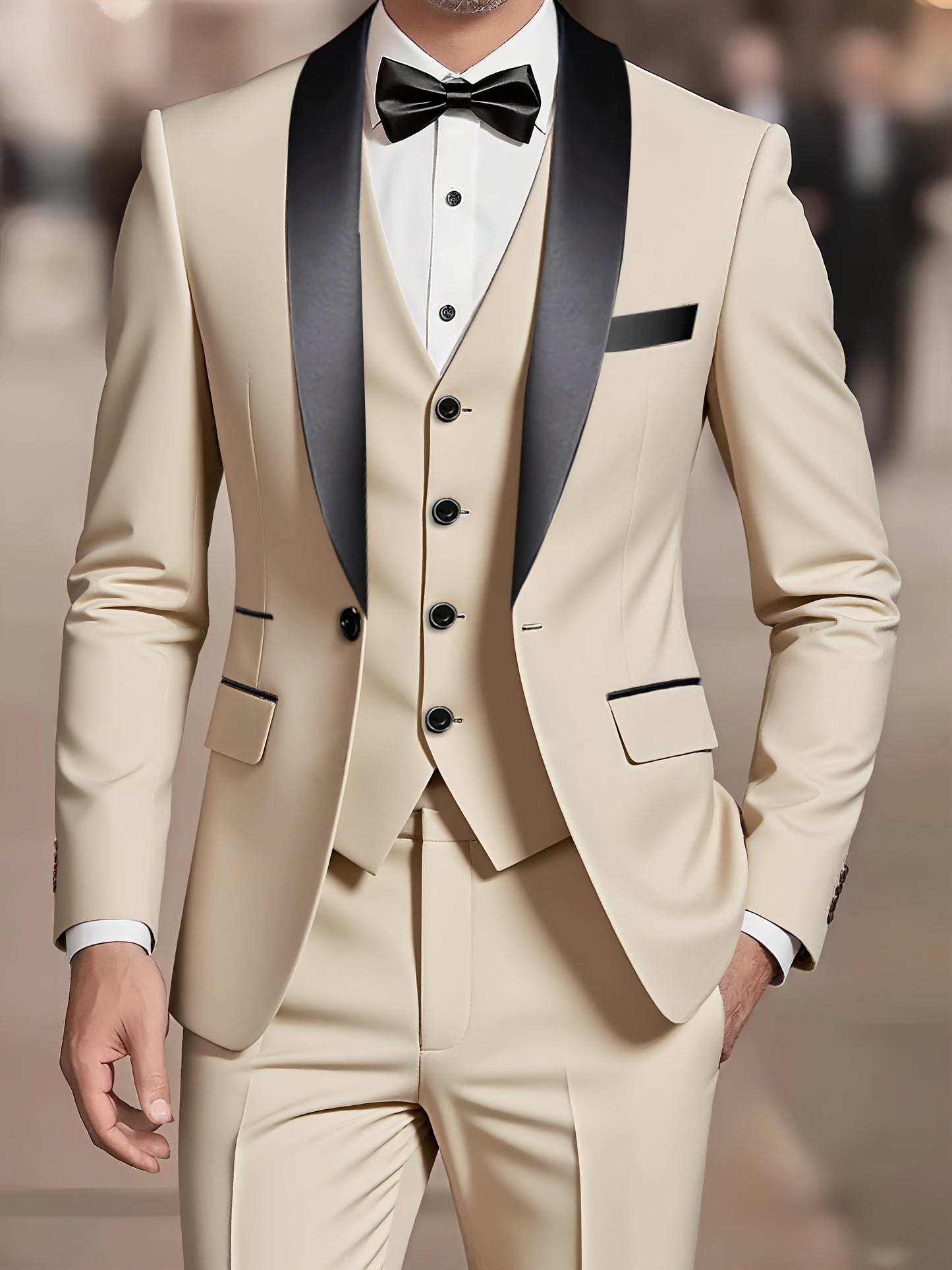 3pcs Men'S Suit Set | Elegant and Fashionable, Ideal for Weddings, Business, and Parties, Includes Blazer, Vest, and Pants