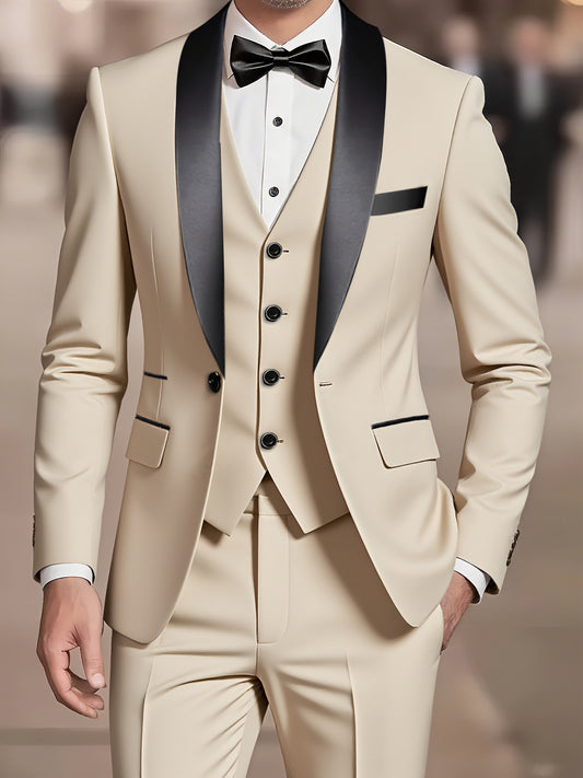 3pcs Men'S Suit Set | Elegant and Fashionable, Ideal for Weddings, Business, and Parties, Includes Blazer, Vest, and Pants