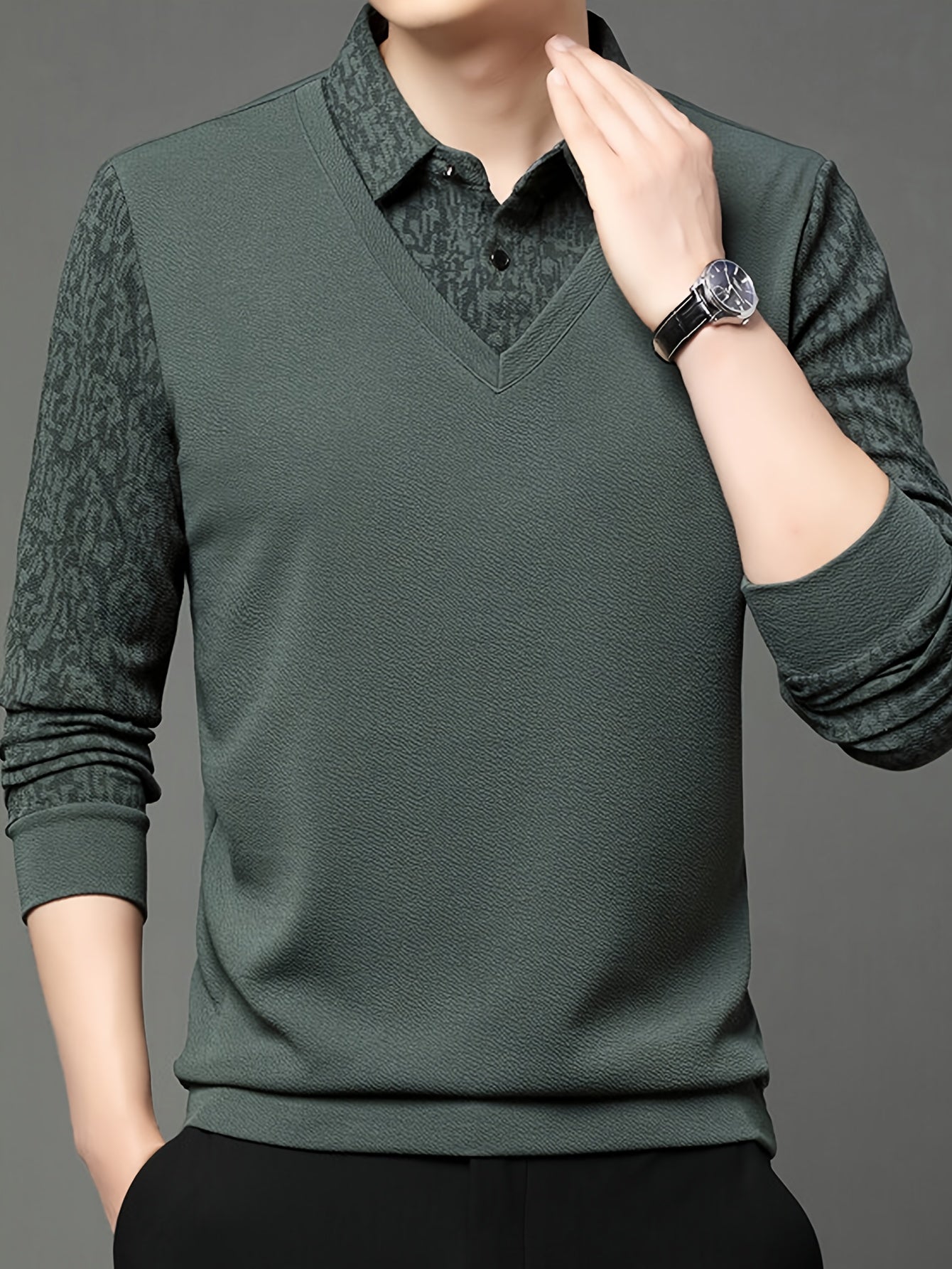 [Golf Collar T-Shirt] Men's Long Sleeve Golf Collar T-Shirt - Spring/Summer Casual Fashion Elegant High-End Comfortable Skin-Friendly Business Minimalist Style Textured Fabric