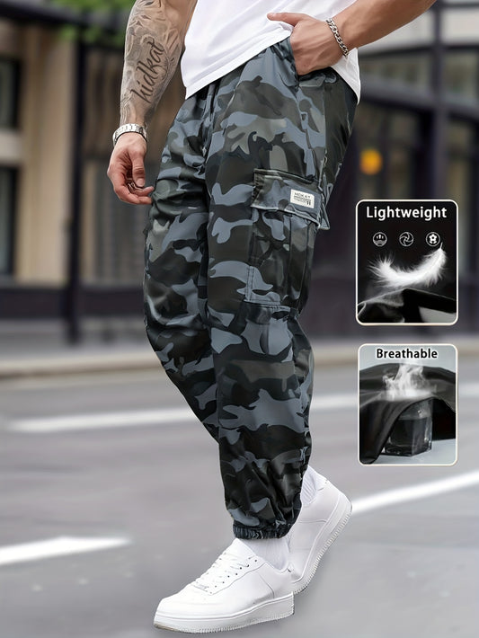 HIDKAT Men's Camo Work Pants - Heavy-Duty Multi-Pocket Cargo Trousers with Camouflage, Loose-Fit for Outdoor Hiking, Camping | - Casual Pants (Spring, Summer, Fall) | Non-Stretch Fabric