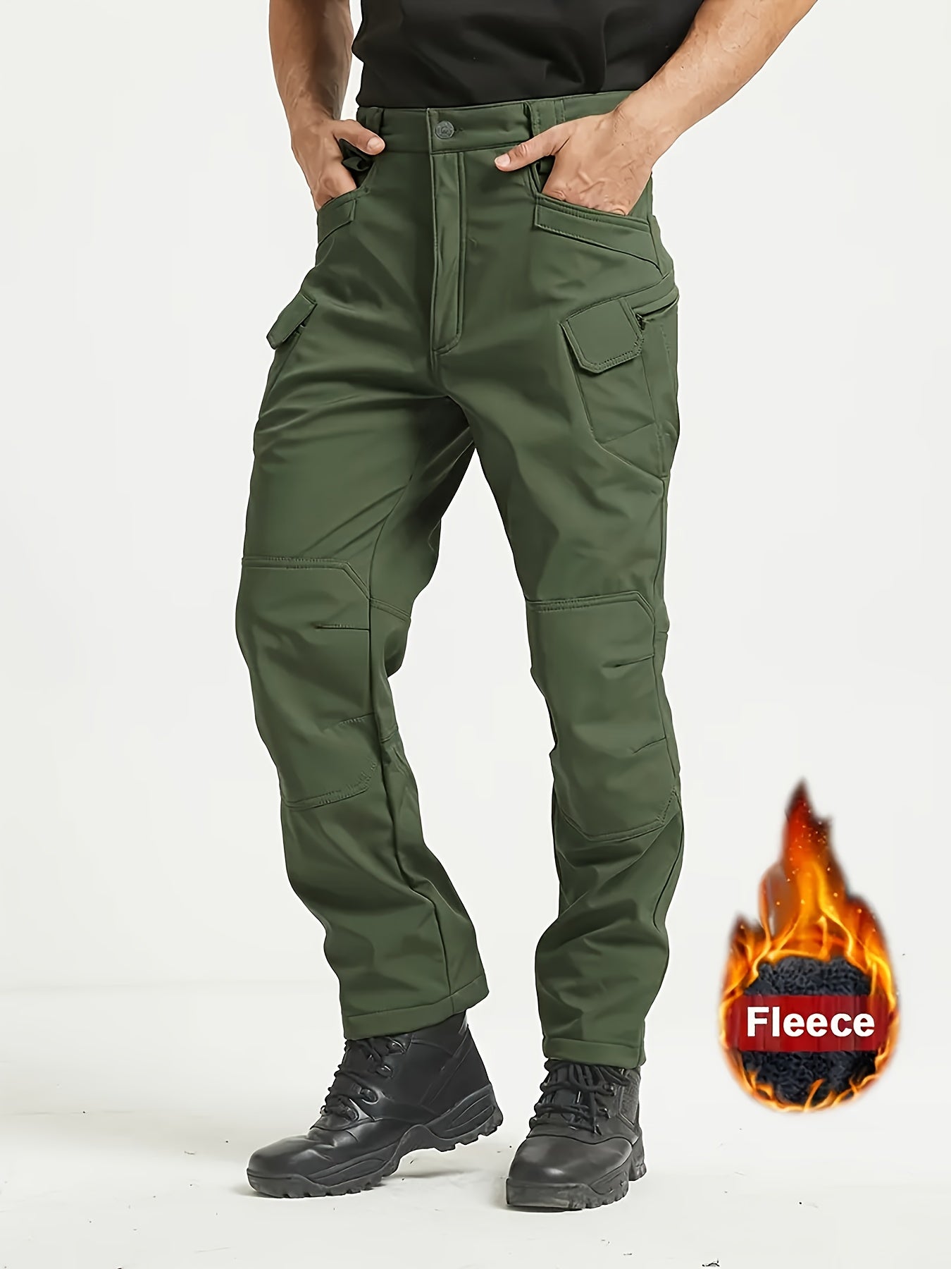 1PC Men's -Lined Thermal Tactical Cargo Pants, Heavyweight Winter Style, Multi-Pocket, High Quality, Windproof and Snowproof, -Lined Micro-Stretch Fabric, Suitable for Outdoor Hiking, Fishing, and Casual Outings, No Belt (Copy)