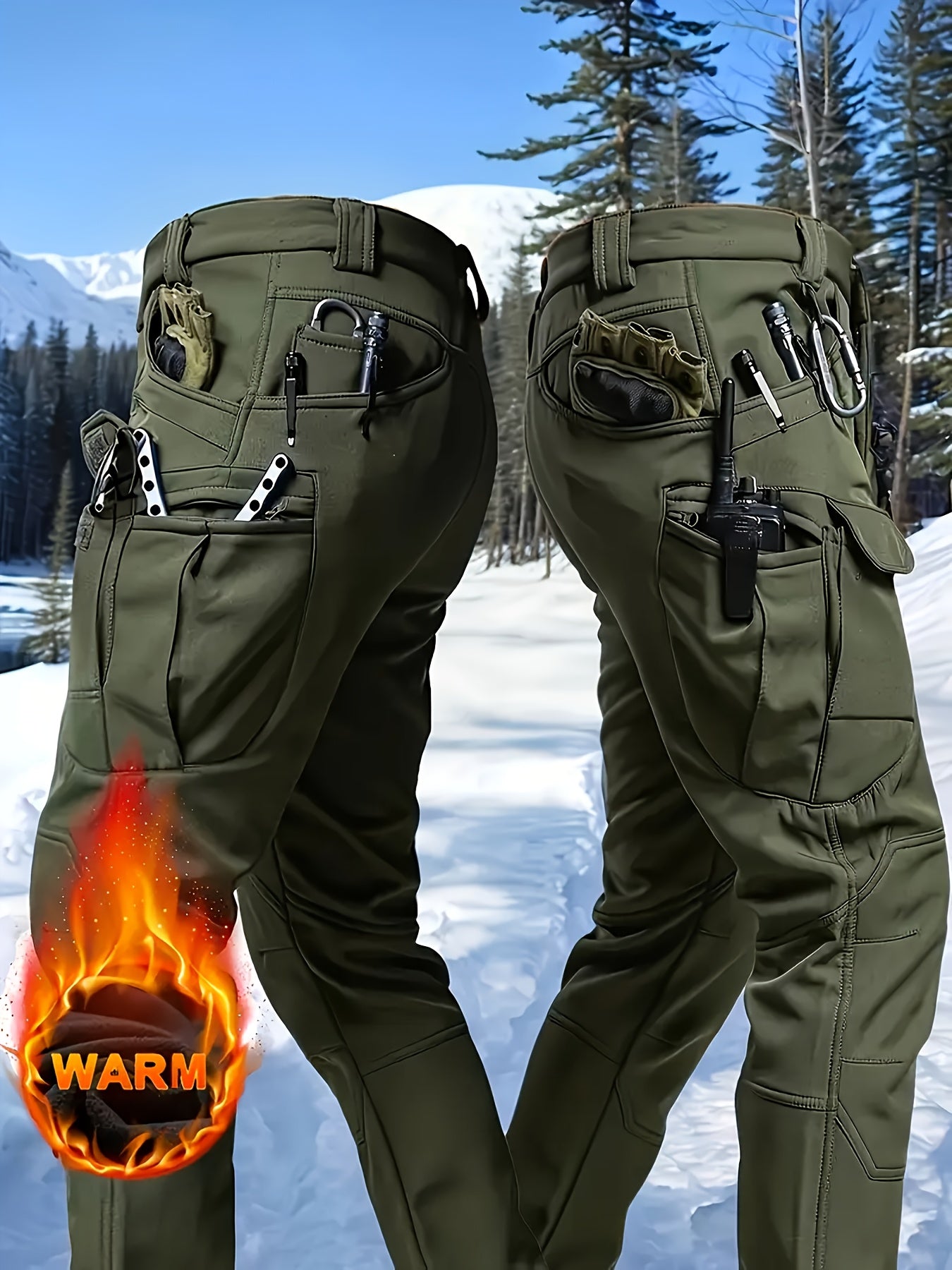 1PC Men's -Lined Thermal Tactical Cargo Pants, Heavyweight Winter Style, Multi-Pocket, High Quality, Windproof and Snowproof, -Lined Micro-Stretch Fabric, Suitable for Outdoor Hiking, Fishing, and Casual Outings, No Belt (Copy)