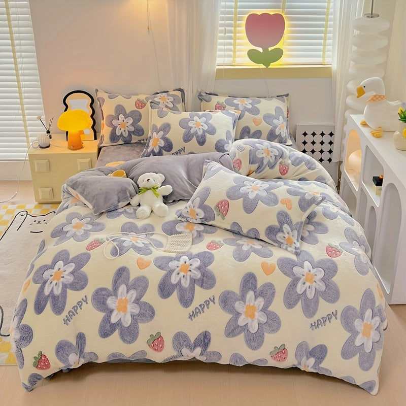 [3pcs Bedding Set] 3pcs Bedding Set with Pillowcases, Long Plush, Suitable for All Seasons, Thick Blanket, Warm Throw, Snowflake Fleece, Country Style, for Bedroom, Sofa, Living Room, Gifts for And, Christmas, Sanbenna