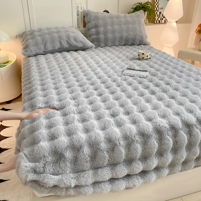 [Holiday Gift] Autumn And Winter Warm Plush Fitted Sheet, 30Cm Deep Pocket Design, Soft And Comfortable, Suitable for Bedroom Non-Slip Mattress Protector Cover, Holiday Gift, Bedroom Essentials, Cozy Bedding, Plush Texture, Soft Fabric, Durable Material