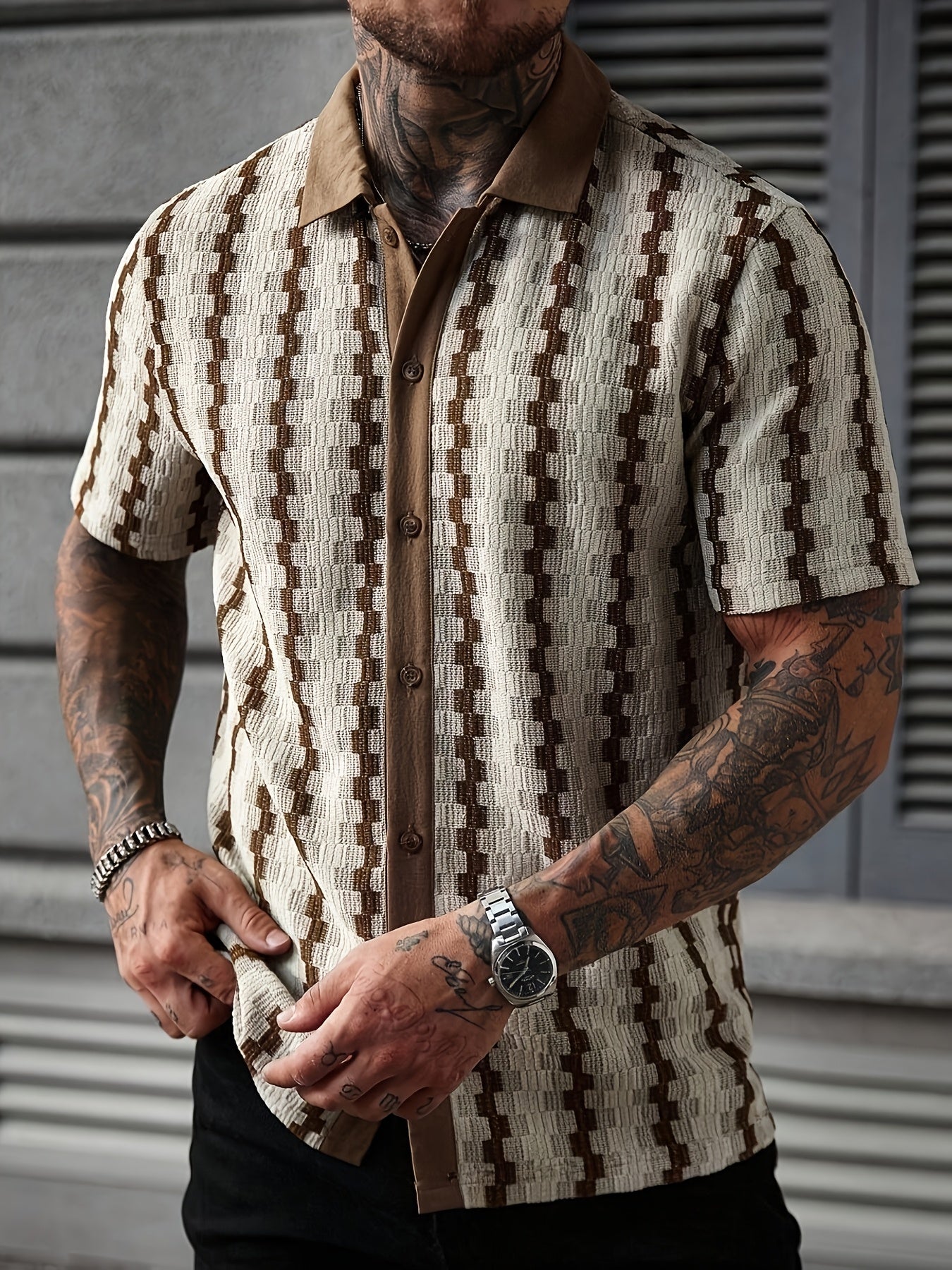 [Men's Stripe Shirt] Men's Fashion Casual Short-sleeved Shirt - Summer Color Stripe Shirt
