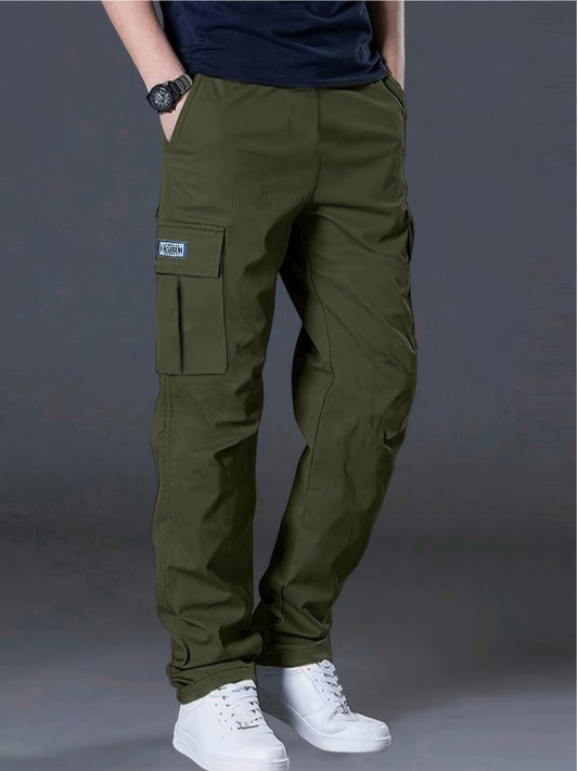 [Heavy-Duty | Multi-Pocket] Heavy-Duty Men's Cargo Pants | Multi-Pocket, Adjustable Drawstring Waist, Straight-Leg | All-Season Outdoor & Workwear, Solid Color, Hand Wash/Dry Clean