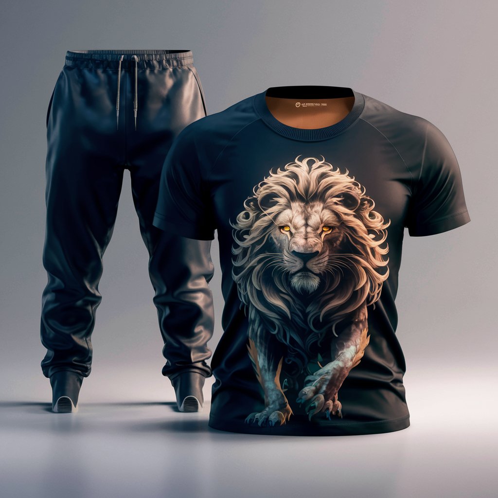 Black Majestic Mane Lion T-Shirt & Jogger Tracksuit Set