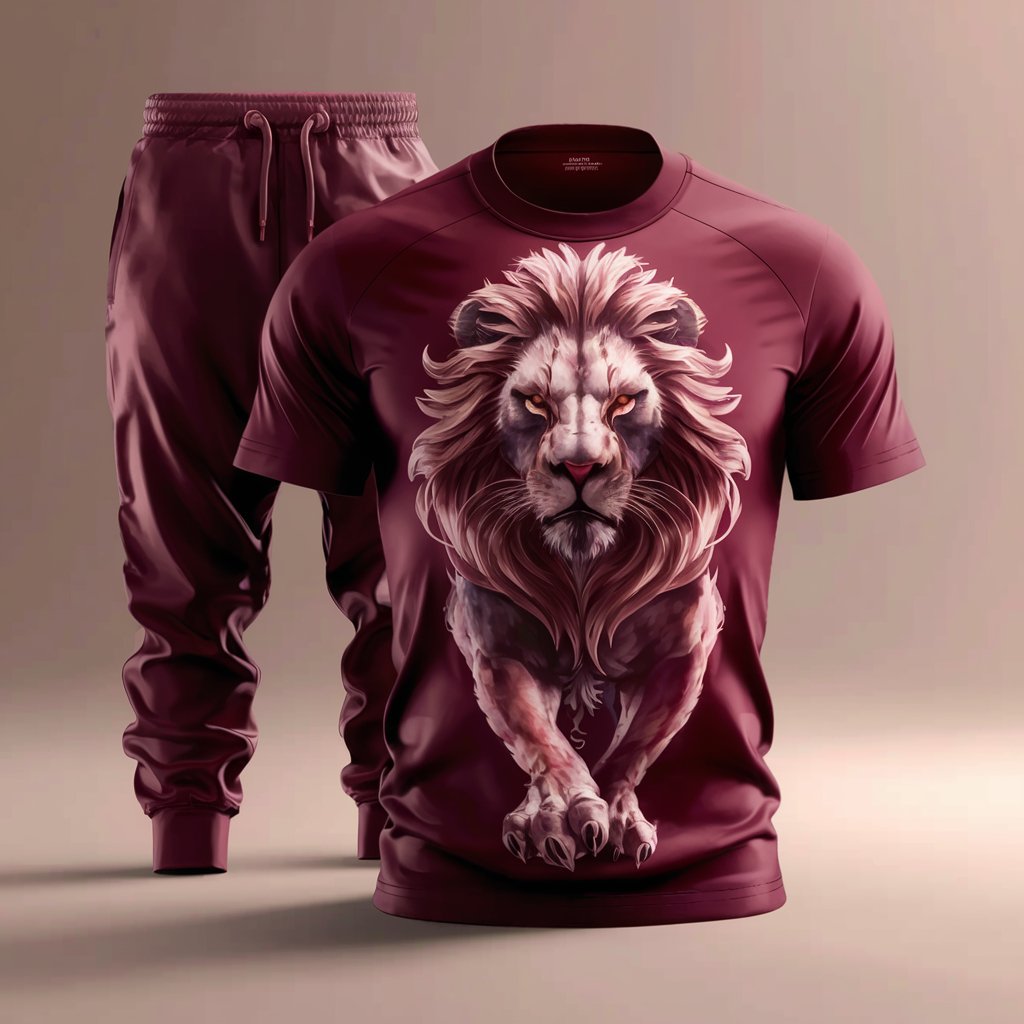 Unleash the Beast Maroon Lion T-Shirt and Jogger Set