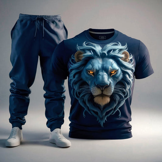 Beast Moonlight Blue Lion T-Shirt & Jogger Tracksuit Set
