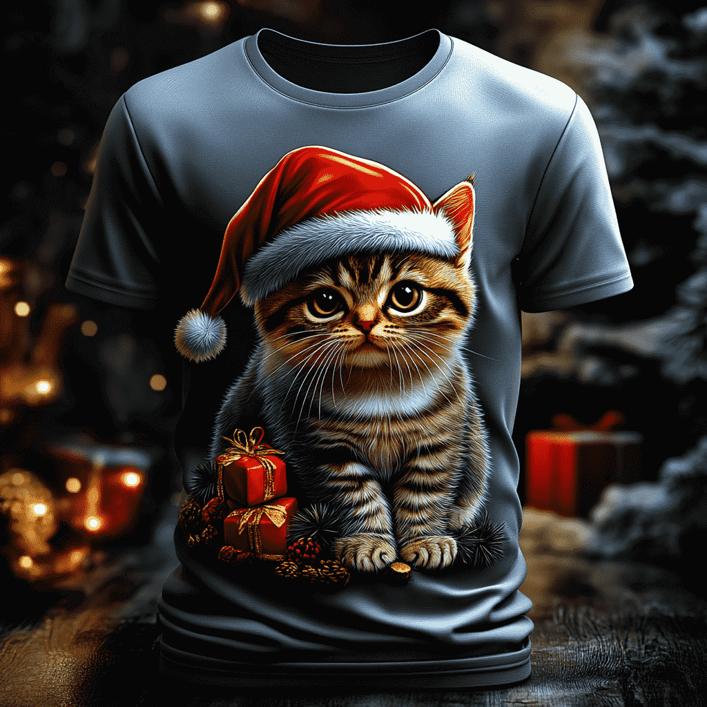 Christmas Kitty with Presents Tee