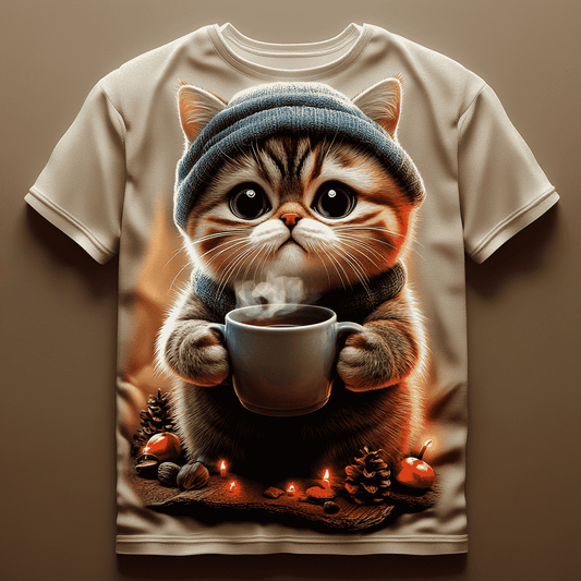 Cat Sipping Black Coffee Tee