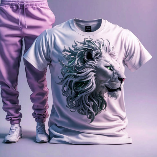 King Energy White Lion T-Shirt and Lavender Jogger Set
